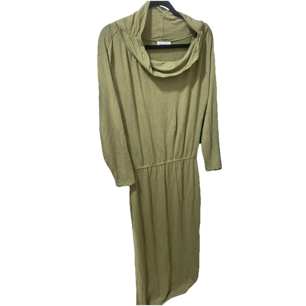 DKNY Pure Off/One Shoulder Cowl Neck Midi Dress Green Jersey Dress Small NWT